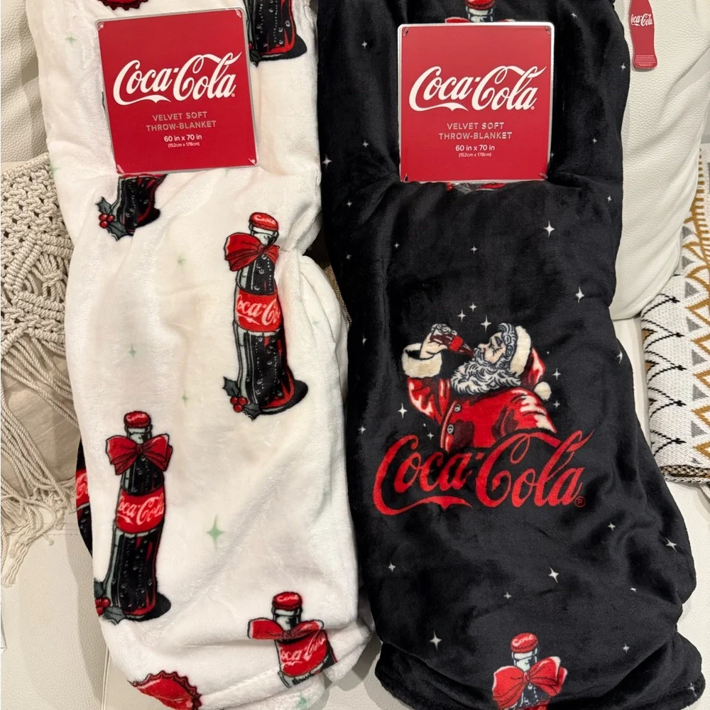 Coca-Cola Red and Black Velvet Throw Blanket Set